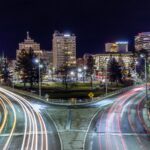 Downtown Spokane, Washington at nighttime